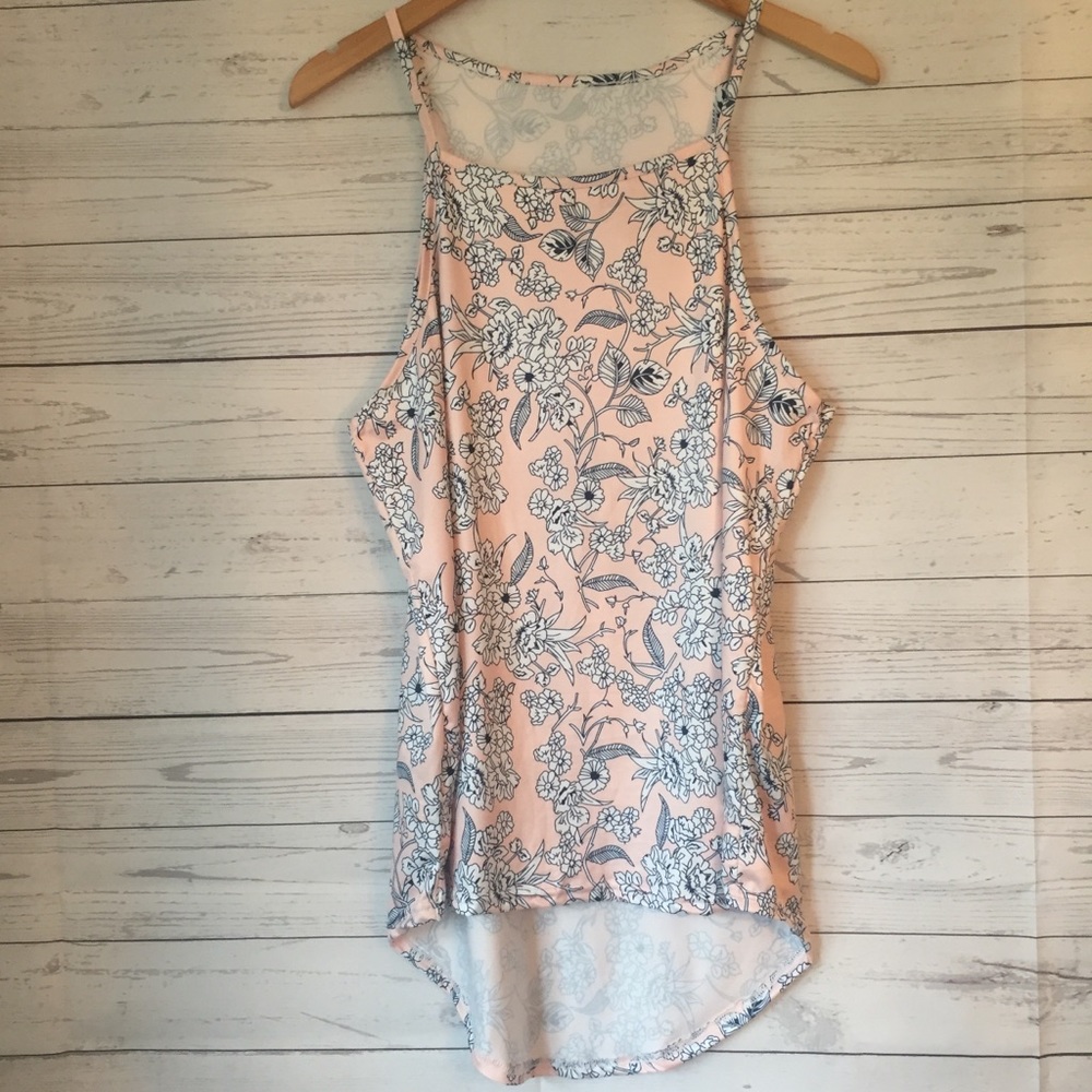 Light Pink Floral Flowy Hi-Lo Tank Top XL